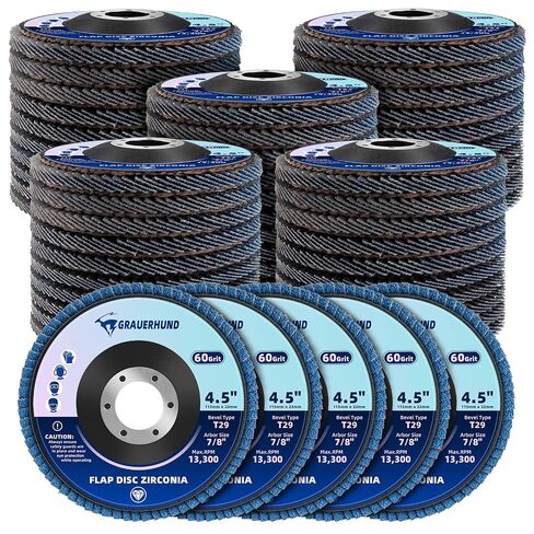 50 Pack Flap Discs 4 1/2" x 7/8" for Angle Grinder, 40/60/80/100/120 Grit T29 Flap Sanding Discs, 4 1/2 Inch Grinding Wheels, Zirconia Grinding Discs for Metal, Wood, and Stainless Steel Finishing in Kuwait