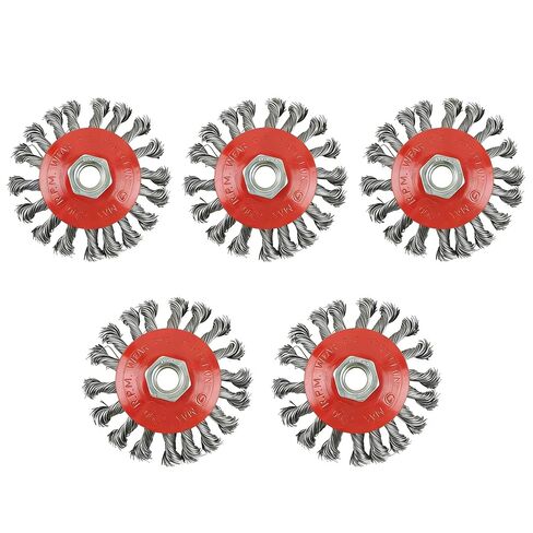 5 Pack 4 Inch Knotted Wire Wheel for Angle Grinder | 0.020 Inch Carbon Steel Wire, 5/8-11 Threaded Arbor, 12500 RPM, Rust Removal & Paint Stripping, Surface Preparation in Kuwait