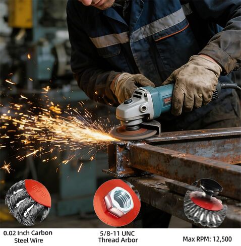 5 Pack 4 Inch Knotted Wire Wheel for Angle Grinder | 0.020 Inch Carbon Steel Wire, 5/8-11 Threaded Arbor, 12500 RPM, Rust Removal & Paint Stripping, Surface Preparation in Kuwait