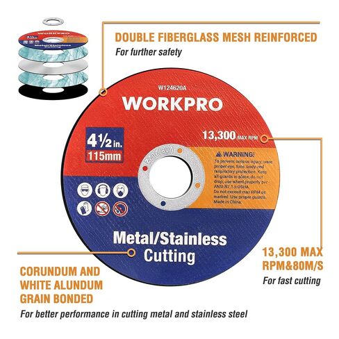 عجلات قطع WORKPRO مكونة من 20 قطعة، عجلة قطع معدنية من الفولاذ المقاوم للصدأ مقاس 4-1/2 × 7/8 بوصة، قرص قطع معدني رفيع لطاحونة الزوايا in Kuwait