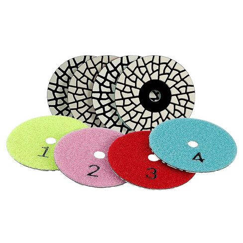 LOZLIN 4 Inch Diamond Polishing Pads 4PCS Wet Dry Flexible Stone Discs, Seamless Heat Dissipation 4-Step Buffing Pads for Marble Granite Quartz Tile Countertop Mirror Finish in Kuwait