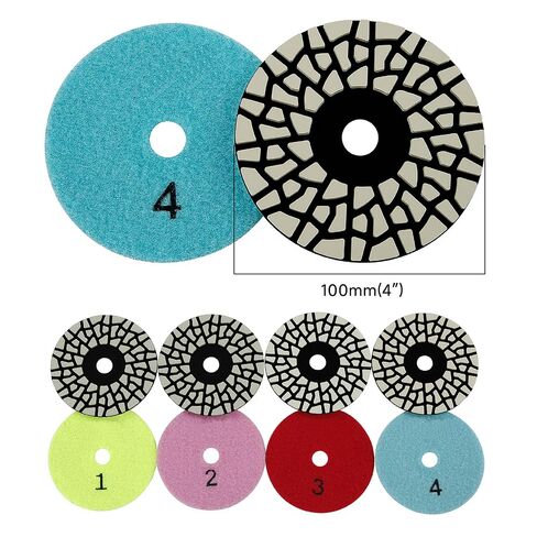 LOZLIN 4 Inch Diamond Polishing Pads 4PCS Wet Dry Flexible Stone Discs, Seamless Heat Dissipation 4-Step Buffing Pads for Marble Granite Quartz Tile Countertop Mirror Finish in Kuwait