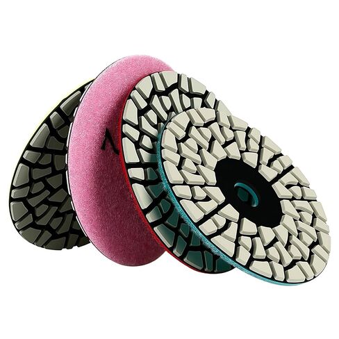 LOZLIN 4 Inch Diamond Polishing Pads 4PCS Wet Dry Flexible Stone Discs, Seamless Heat Dissipation 4-Step Buffing Pads for Marble Granite Quartz Tile Countertop Mirror Finish in Kuwait