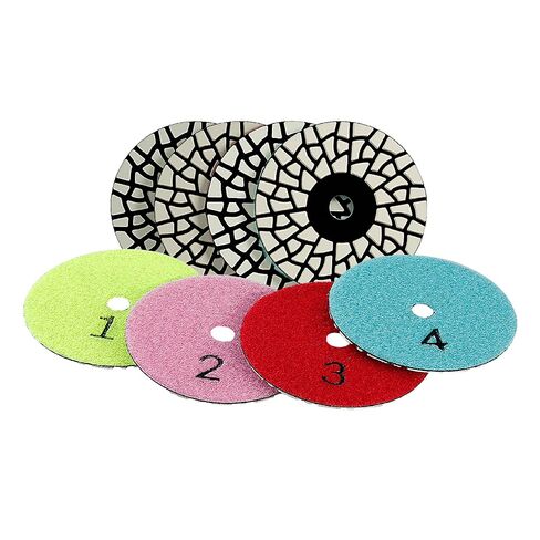 LOZLIN 4 Inch Diamond Polishing Pads 4PCS Wet Dry Flexible Stone Discs, Seamless Heat Dissipation 4-Step Buffing Pads for Marble Granite Quartz Tile Countertop Mirror Finish in Kuwait