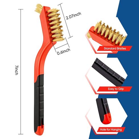 5PCS Wire Brush Set – 2 Heavy-Duty Steel Brushes with Rubber Handle & 3 Brass/Nylon/Stainless Steel Bristle Brushes for Rust, Paint & Grill Cleaning in Kuwait