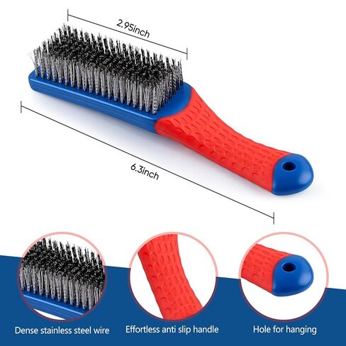 5PCS Wire Brush Set – 2 Heavy-Duty Steel Brushes with Rubber Handle & 3 Brass/Nylon/Stainless Steel Bristle Brushes for Rust, Paint & Grill Cleaning in Kuwait