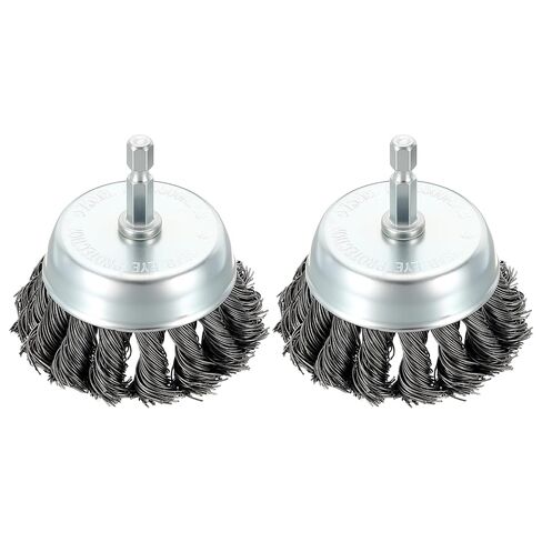 DTGN 3 Inch Wire Wheel Cup Brush for Drill - 2 Pcs - Coarse Carbon Steel Knotted Drill Wire Brush(0.02" Wire Size) - 1/4 Inch Hex Shank - Good for Cleaning Rust Paint Abrasive in Kuwait