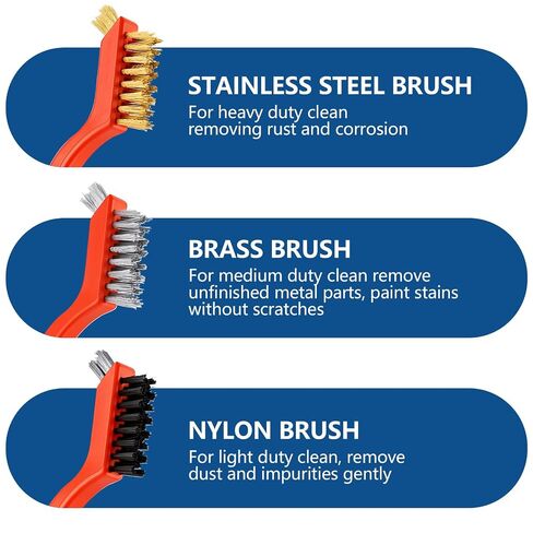 5PCS Wire Brush Set – 2 Heavy-Duty Steel Brushes with Rubber Handle & 3 Brass/Nylon/Stainless Steel Bristle Brushes for Rust, Paint & Grill Cleaning in Kuwait