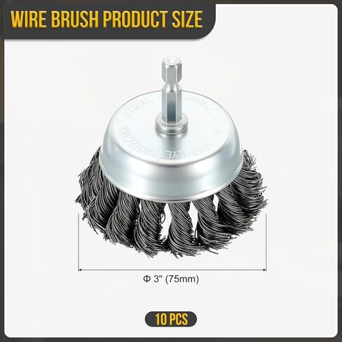 DTGN 3 Inch Wire Wheel Cup Brush for Drill - 2 Pcs - Coarse Carbon Steel Knotted Drill Wire Brush(0.02" Wire Size) - 1/4 Inch Hex Shank - Good for Cleaning Rust Paint Abrasive in Kuwait