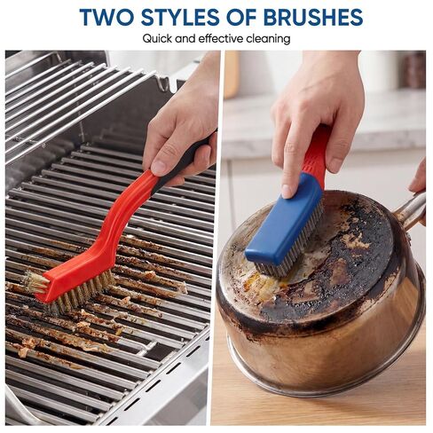 5PCS Wire Brush Set – 2 Heavy-Duty Steel Brushes with Rubber Handle & 3 Brass/Nylon/Stainless Steel Bristle Brushes for Rust, Paint & Grill Cleaning in Kuwait