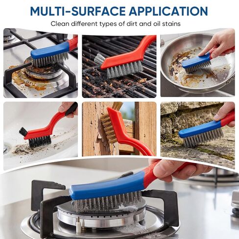 5PCS Wire Brush Set – 2 Heavy-Duty Steel Brushes with Rubber Handle & 3 Brass/Nylon/Stainless Steel Bristle Brushes for Rust, Paint & Grill Cleaning in Kuwait