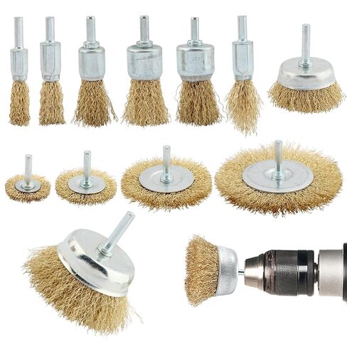 12Pcs Wire Brush Drill Attachments, Brass Wire Wheel Brush Kit for Drill, Carbon Steel Cup & End Brushes, for Metal Stripping, Rusts & Paint Removal, for Drill 1/4inch Shank in Kuwait