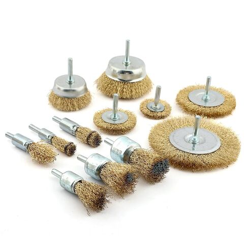 12Pcs Wire Brush Drill Attachments, Brass Wire Wheel Brush Kit for Drill, Carbon Steel Cup & End Brushes, for Metal Stripping, Rusts & Paint Removal, for Drill 1/4inch Shank in Kuwait