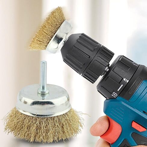12Pcs Wire Brush Drill Attachments, Brass Wire Wheel Brush Kit for Drill, Carbon Steel Cup & End Brushes, for Metal Stripping, Rusts & Paint Removal, for Drill 1/4inch Shank in Kuwait
