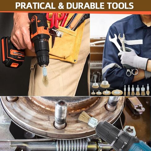 12Pcs Wire Brush Drill Attachments, Brass Wire Wheel Brush Kit for Drill, Carbon Steel Cup & End Brushes, for Metal Stripping, Rusts & Paint Removal, for Drill 1/4inch Shank in Kuwait