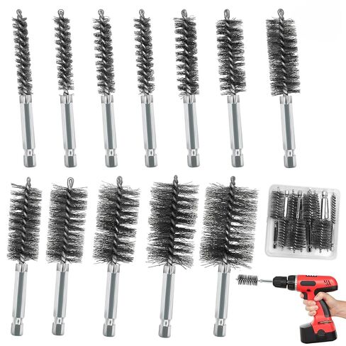Wayona 12PCS Sizes Stainless Steel Bore Brush Set (5/16"-1-3/16"), Wire Brushes for Drill Rust Removal,Drill Wire Brush Attachment for Cleaning with 1/4" Hex Shank in Kuwait