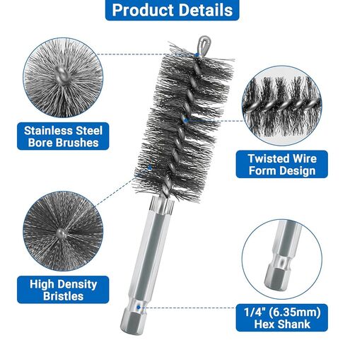 Wayona 12PCS Sizes Stainless Steel Bore Brush Set (5/16"-1-3/16"), Wire Brushes for Drill Rust Removal,Drill Wire Brush Attachment for Cleaning with 1/4" Hex Shank in Kuwait