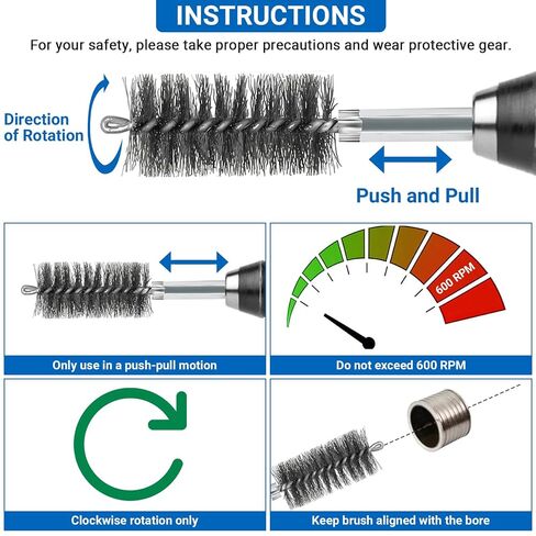 Wayona 12PCS Sizes Stainless Steel Bore Brush Set (5/16"-1-3/16"), Wire Brushes for Drill Rust Removal,Drill Wire Brush Attachment for Cleaning with 1/4" Hex Shank in Kuwait