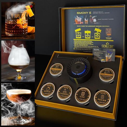 NOBLESIP® New Whiskey & Cocktails Smoker 𝗣𝗥𝗘𝗠𝗜𝗨𝗠 Electric Kit. Innovative Automatic Smoking, no Torch Needed. Easily Make Aromatic Smoked Old Fashioned. New Bourbon Home bar Gift in Kuwait