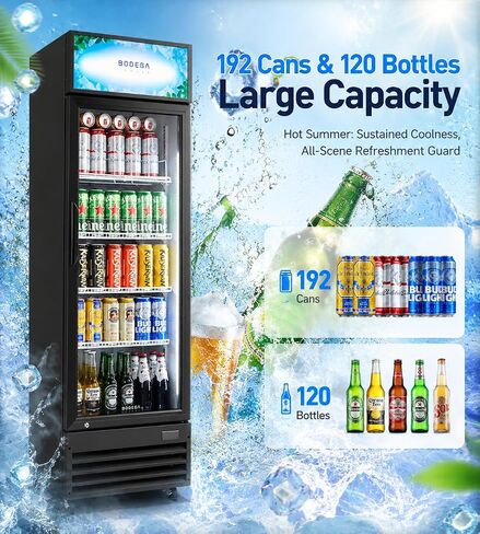BODEGA BODEGACOOLER ثلاجة مشروبات تجارية بحجم 9.0 قدم مكعب مع باب زجاجي، ومبرد مشروبات سريع التبريد للتاجر، وثرموستات رقمي، وإضاءة LED - تغلب على حرارة الصيف ليوم اللعبة. in Kuwait