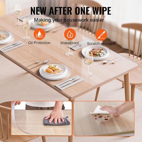 VEVOR Plastic Table Cover, 42 x 72 Inch 2.0 mm Thick Clear Rectangle PVC Desk Mat Protector, Waterproof & Easy Cleaning Desk Pad Tablecloth, for Office, Dresser, Dining Room, Night Stand in Kuwait