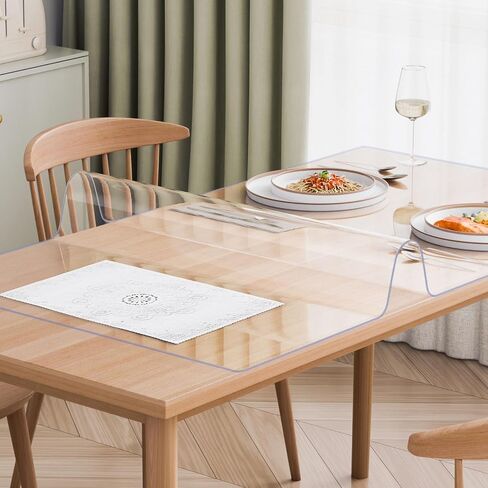 VEVOR Plastic Table Cover, 42 x 72 Inch 2.0 mm Thick Clear Rectangle PVC Desk Mat Protector, Waterproof & Easy Cleaning Desk Pad Tablecloth, for Office, Dresser, Dining Room, Night Stand in Kuwait