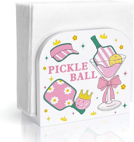 Pink Coquette Bow Pickleball Cocktail Wood Napkin Holder, Pickleball Lovers Gifts Wooden Standing Napkin Dispenser for Table Home Kitchen Bar Lounge Girls Bedroom Decorations in Kuwait