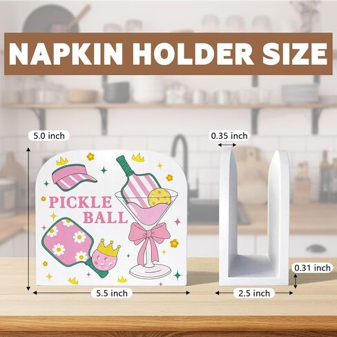 Pink Coquette Bow Pickleball Cocktail Wood Napkin Holder, Pickleball Lovers Gifts Wooden Standing Napkin Dispenser for Table Home Kitchen Bar Lounge Girls Bedroom Decorations in Kuwait