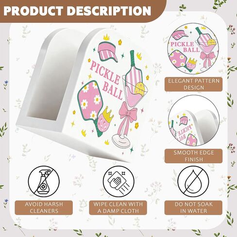 Pink Coquette Bow Pickleball Cocktail Wood Napkin Holder, Pickleball Lovers Gifts Wooden Standing Napkin Dispenser for Table Home Kitchen Bar Lounge Girls Bedroom Decorations in Kuwait