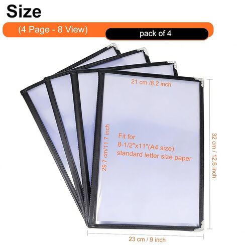 4 Pack 8.5 x 11 Menu Covers, 4 Page 8 View Transparent Restaurant Menu Covers, A4 Clear Menu Holder, Durable Menu Book for Cafe Bar Restaurant, Morning Menu Homeschool Supplies in Kuwait