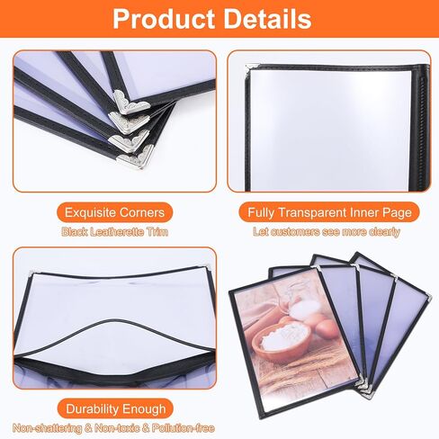 4 Pack 8.5 x 11 Menu Covers, 4 Page 8 View Transparent Restaurant Menu Covers, A4 Clear Menu Holder, Durable Menu Book for Cafe Bar Restaurant, Morning Menu Homeschool Supplies in Kuwait