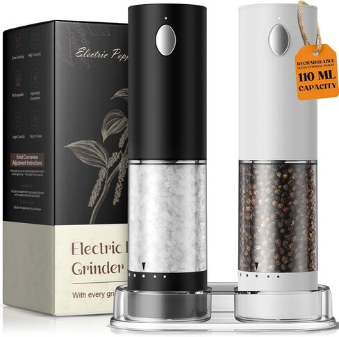 Electric Salt and Pepper Grinder Set, Battery Automatic Salt and Pepper Shaker with Adjustable Coarseness, Large Capacity Pepper Mill with LED Kitchen Appliances(Battery-Stainless Steel) in Kuwait