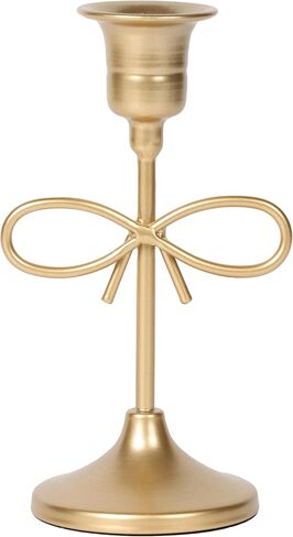 Golden Metal Cone Candlestick 5.91 inch Retro Gold Ornaments with Bow Decoration Dining Table/Living Room/Corridor Desktop Ornaments Wedding Dinner Decoration in Kuwait