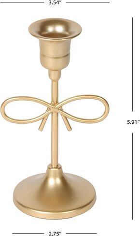 Golden Metal Cone Candlestick 5.91 inch Retro Gold Ornaments with Bow Decoration Dining Table/Living Room/Corridor Desktop Ornaments Wedding Dinner Decoration in Kuwait