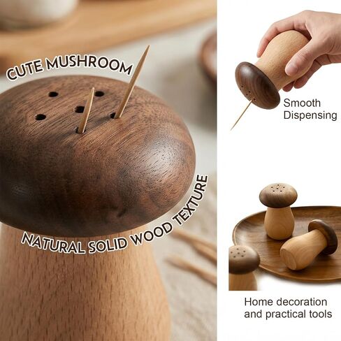 Ugotit Wooden Mushroom Toothpick Holder Dispenser Set | With Toothpicks, Portable Toothpick Holder for Purse Pocket Travel, Unique Housewarming Gift, Cottagecore, Refillable in Kuwait