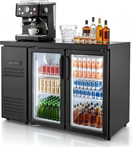VEVOR Back Bar Cooler, 11.8 Cu. Ft Counter Height Beverage Refrigerator, Commercial Display Fridge w/ 2 Glass Doors, LED Lighting, Shelves, Fan Cooling Beer Wine Cooler for Pub, Merchandiser, Office in Kuwait