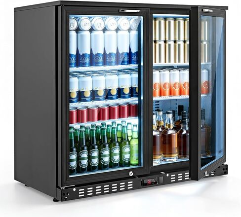 VEVOR Back Bar Cooler, 11.8 Cu. Ft Counter Height Beverage Refrigerator, Commercial Display Fridge w/ 2 Glass Doors, LED Lighting, Shelves, Fan Cooling Beer Wine Cooler for Pub, Merchandiser, Office in Kuwait