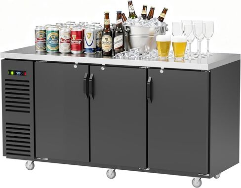Coolake 72" W Commercial Back Bar Cooler with Stainless Steel Top, 20.3 Cu.Ft Counter Height Beverage Refrigerator, Solid Door Beer Fridge with Led Lighting for Restaurant Buffet Basement Cafe in Kuwait