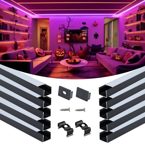 Muzata 10 حزمة 6.6FT/2M حجم كبير قناة LED بدون بقع فضية من الألومنيوم LED شريط ناشر قناة مع غطاء أبيض حليبي U103 WW 2M in Kuwait