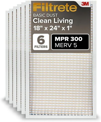 Filtrete 20x30x1 Air Filter MERV 5, 6-Pack AC Furnace HVAC Filters for Home, MPR 300 Basic Dust Defense, Pleated Electrostatic (Actual Size 19.81 x 29.81 x 0.81 in) in Kuwait
