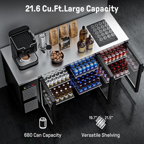 Coolake 21.6 Cu.Ft. 3 Glass Doors Commercial Back Bar Cooler, 33-41℉ Stainless Steel Top Back Beverage Refrigerator, 72" Left Side Compressor Back Bar Refrigerator for Brews Ales Garnishes in Kuwait