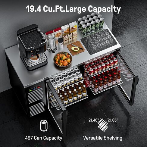 Coolake 60" Commercial Back Bar Cooler with 33-41℉,19.4 Cu.Ft. Stainless Steel Top Back Beverage Refrigerator, 2 Glass Door Back Bar Refrigeratorfor Home Bar Restaurant in Kuwait