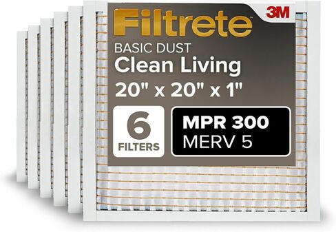 Filtrete 20x30x1 Air Filter MERV 5, 6-Pack AC Furnace HVAC Filters for Home, MPR 300 Basic Dust Defense, Pleated Electrostatic (Actual Size 19.81 x 29.81 x 0.81 in) in Kuwait