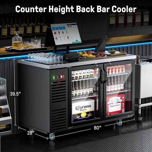 Coolake 60" Commercial Back Bar Cooler with 33-41℉,19.4 Cu.Ft. Stainless Steel Top Back Beverage Refrigerator, 2 Glass Door Back Bar Refrigeratorfor Home Bar Restaurant in Kuwait