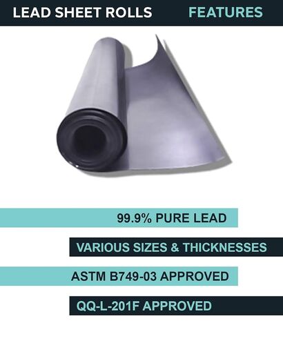 Lead Sheet - Lead Sheeting - Sheet Lead Rolls - 99.9% Pure - Multi-Use - ASTM & QQ-L Compliant - Various Sizes (1, 1/32" x 12" x 12") in Kuwait