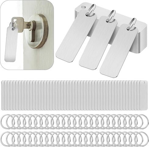 CareForge 50Pack 304 Stainless Steel Engraving Blanks 2x0.6 Inch with Key Rings, Metal Stamping Laser Engraving Blanks Bulk for Dog Tags, Keychains, Metal Business Cards in Kuwait