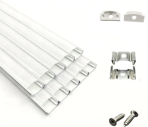 U Shape LED Aluminum Channel System, 10-Pack, 3.3ft/1Meter, Silver with Milky White Cover, Includes End Caps and Mounting Clips in Kuwait