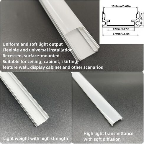 U Shape LED Aluminum Channel System, 10-Pack, 3.3ft/1Meter, Silver with Milky White Cover, Includes End Caps and Mounting Clips in Kuwait