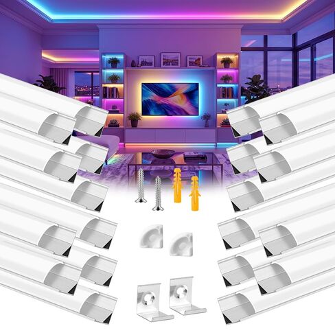20 حزمة 3.3FT/1M LED قناة ألومنيوم على شكل حرف U مع عدسة غطاء أبيض حليبي لأضواء شريط LED 8/10/12 مم، قناة ناشر LED حتى توهج لغرفة المعيشة والسلالم والمطبخ والخزانة in Kuwait