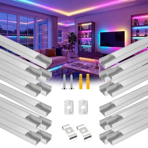 20 حزمة 3.3FT/1M LED قناة ألومنيوم على شكل حرف U مع عدسة غطاء أبيض حليبي لأضواء شريط LED 8/10/12 مم، قناة ناشر LED حتى توهج لغرفة المعيشة والسلالم والمطبخ والخزانة in Kuwait